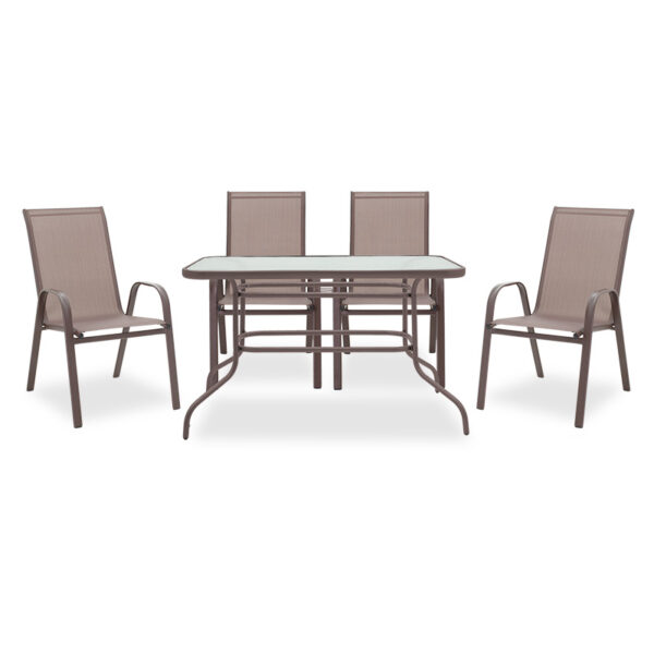 Garden dining table Valor-Calan set 5pcs pakoworld metal-textilene brown 200-000382