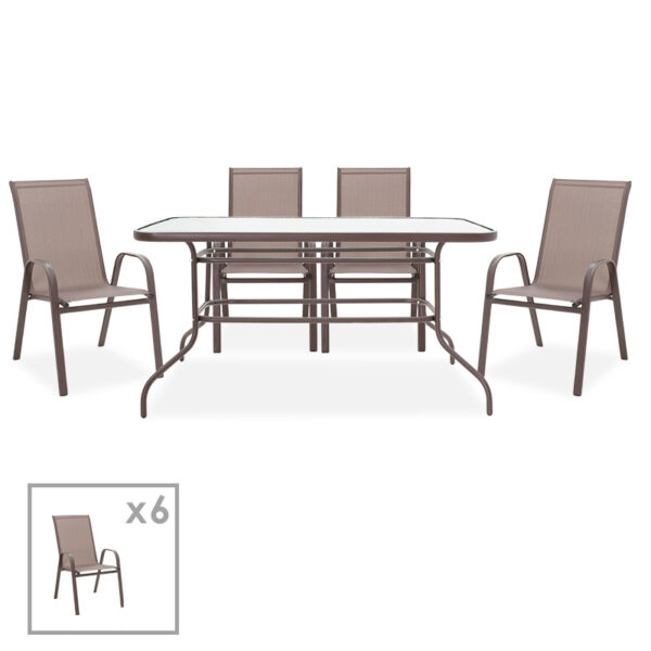 Garden dining table Valor-Calan set 7pcs pakoworld metal-textilene brown 200-000384