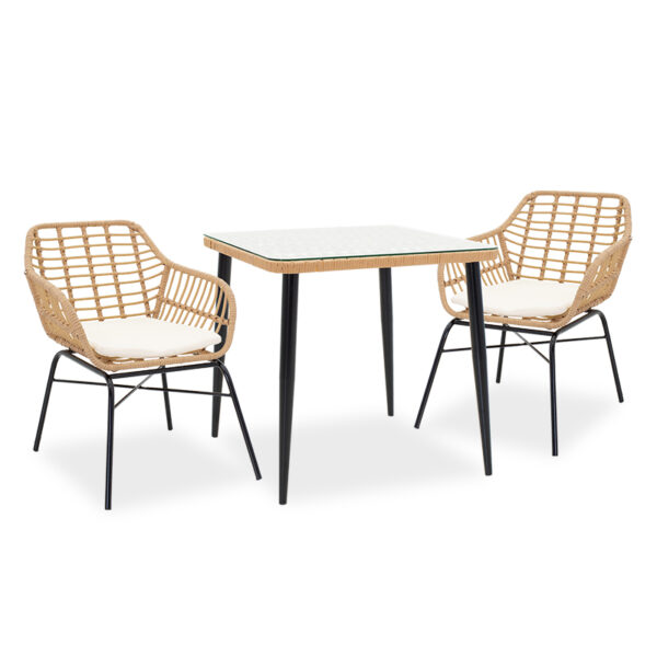Naoki garden dining set 3pcs pakoworld metal black-pe natural 200-000386