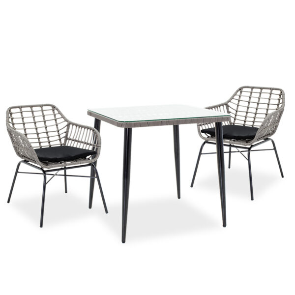 Naoki garden dining set 3pcs pakoworld metal black-pe gray 200-000391