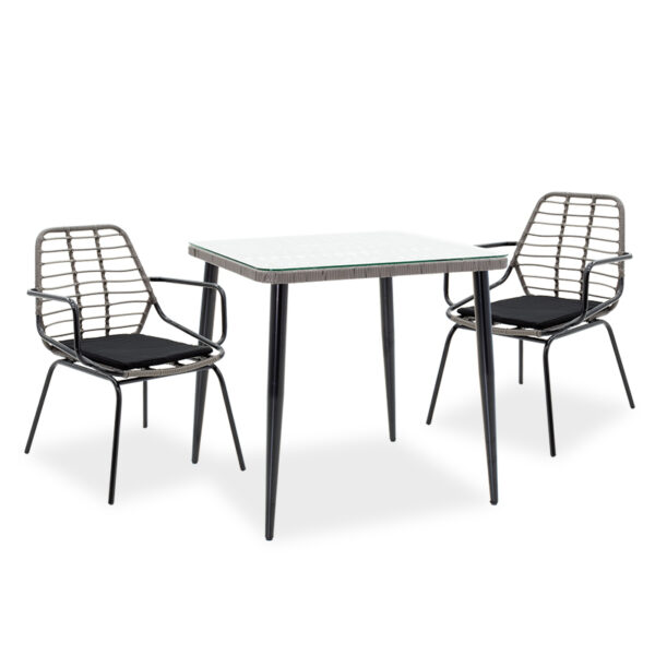 Naoki garden dining set 3pcs pakoworld metal black-pe gray. 200-000392