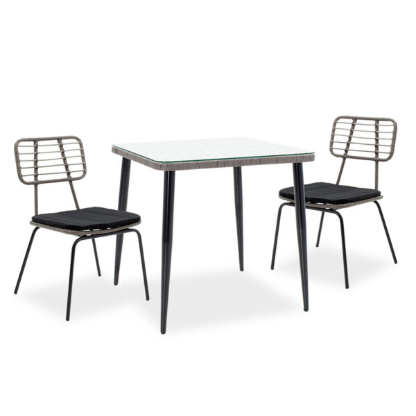 Naoki garden dining set 3pcs pakoworld metal black--pe gray 200-000393