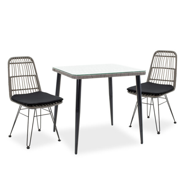 Naoki garden dining set 3pcs pakoworld metal black pe gray 200-000394