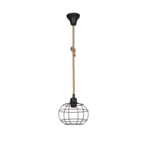 GloboStar® TALAH 203-0008 Vintage Κρεμαστό Φωτιστικό Σχοινί Μονόφωτο 1 x E27 IP20 Μαύρο Μέταλλο με Μπεζ Σχοινί - Μ14 x Π14 x Υ61.5cm