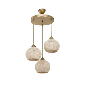 GloboStar® YASAM 203-0024 Vintage Κρεμαστό Φωτιστικό Σχοινί Τρίφωτο 3 x E27 IP20 Μπεζ Σχοινί - Μ35 x Π35 x Υ80cm