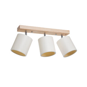 GloboStar® CUP 203-0058 Vintage Φωτιστικό Οροφής Ράγα Τρίφωτο 3 x E27 IP20 Μπέζ Ξύλο με Λευκό Ύφασμα - Μ52 x Π15 x Υ24cm