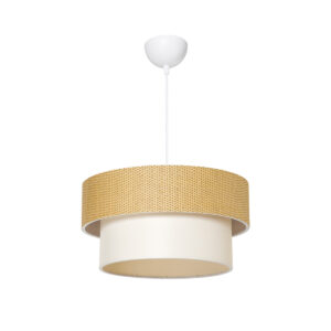 GloboStar® LIVI 203-0174 Μοντέρνο Κρεμαστό Φωτιστικό Καπέλο Μονόφωτο 1 x E27 IP20 Καφέ & Λευκό Ύφασμα - Μ38 x Π38 x Υ95cm