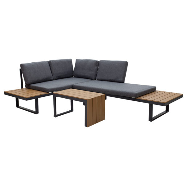 Garden lounge Christie set 3pcs aluminum-polywood fabric grey-natural 219-000001