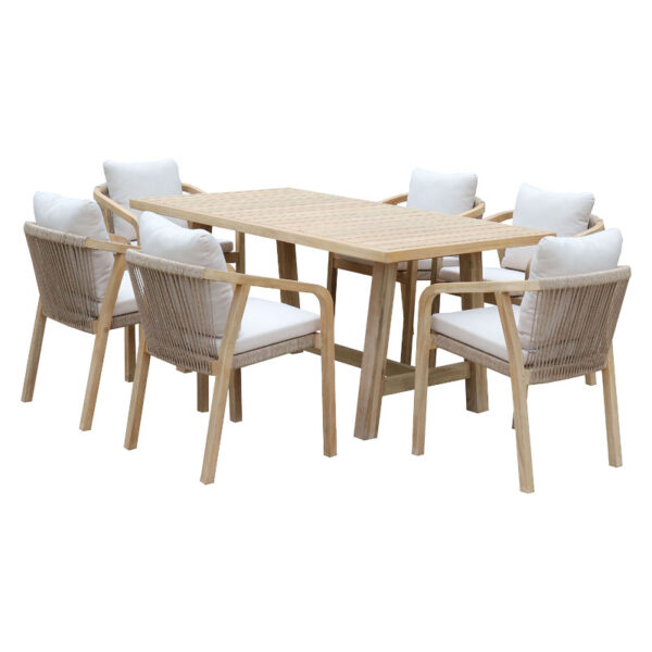 Dining set 7pcs Malibu pakoworld natural acacia wood-beige fabric 228-000015