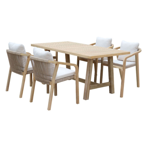 Dining set 5pcs Malibu pakoworld natural acacia wood-beige fabric 228-000016