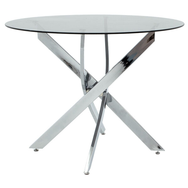Dining table Greta pakoworld in chrome colour with smoke glass 8mm tempered D100x75cm 235-000002