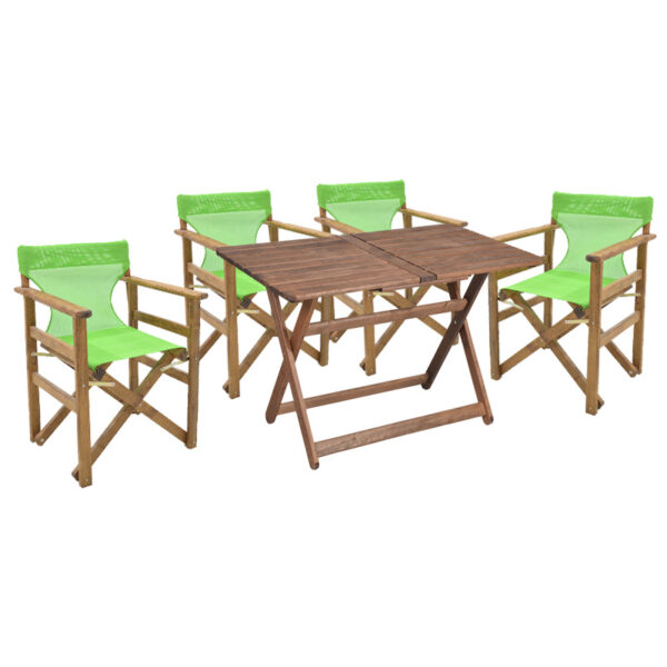 Garden dining table Retto set of 5 pieces solid beech wood walnut-light green 120x75x71cm 237-000030