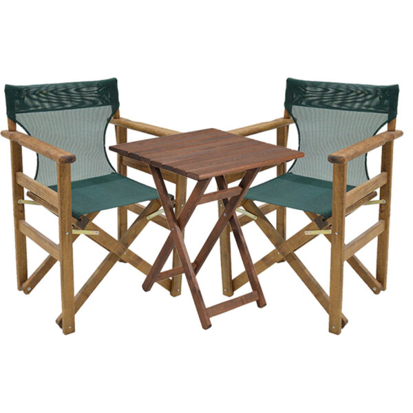 Garden dining table Retto set of 3 pieces solid beech wood walnut-PVC cypress green 70x70x71cm 237-000048