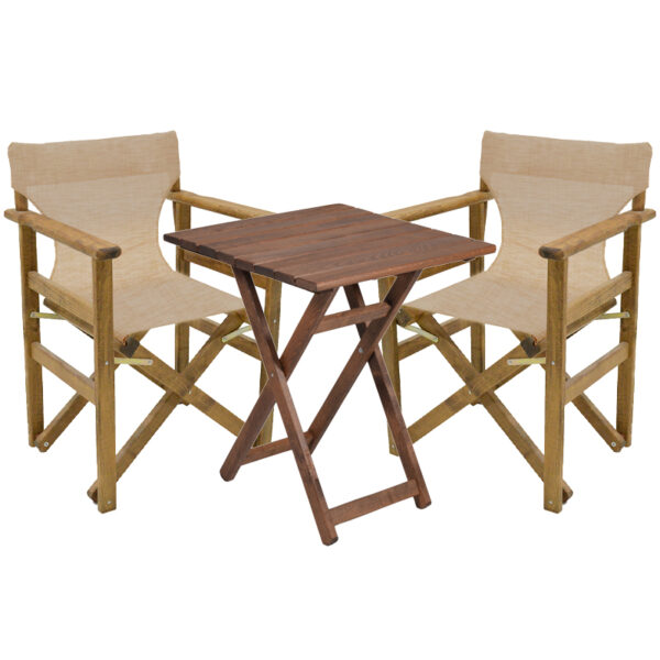 Garden dining table set of 3 pieces Retto solid beech wood walnut-beige-ecru cloth 60x60x71cm 237-000059
