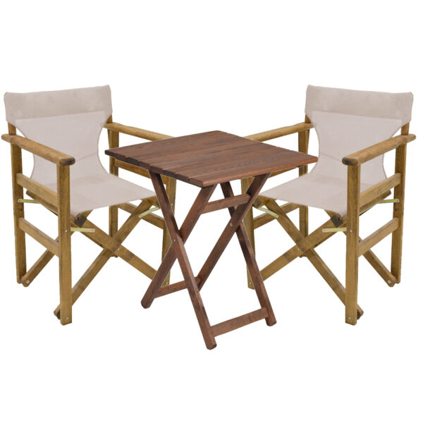 Garden dining table Retto set of 3 pieces solid beech wood walnut-cloth-beige-white 70x70x71cm 237-000064