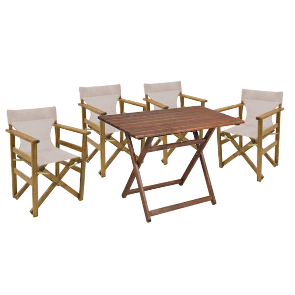 Retto garden dining set 5 pcs solid beech wood walnut fabric-beige-white 100x60x71cm 237-000067