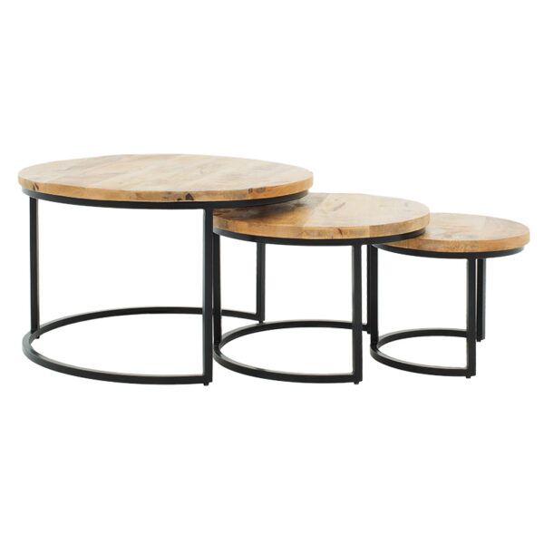 Coffee tables October pakoworld set of 3 solid wood mango 3åê walnut-black 240-000009