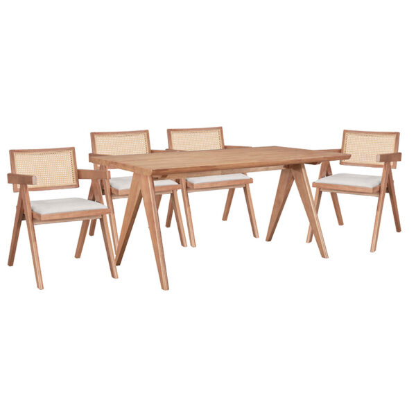 Dining set Winslow É pakoworld set 5pieces rubberwood light walnut 160x85x75cm 247-000013
