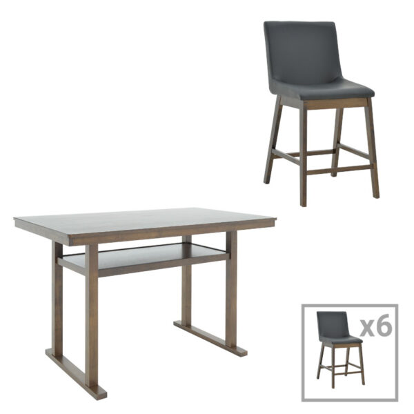 Tenon-Siera pakoworld bar dining set 7pieces walnut-black 150x90x91.5cm 250-000008