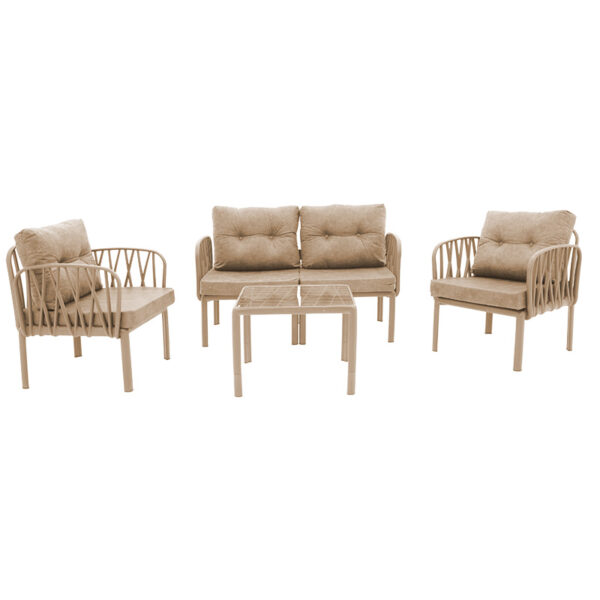 Garden lounge set 4pcs Intricate pakoworld PP color cappucino-beige antique pillow 253-000005