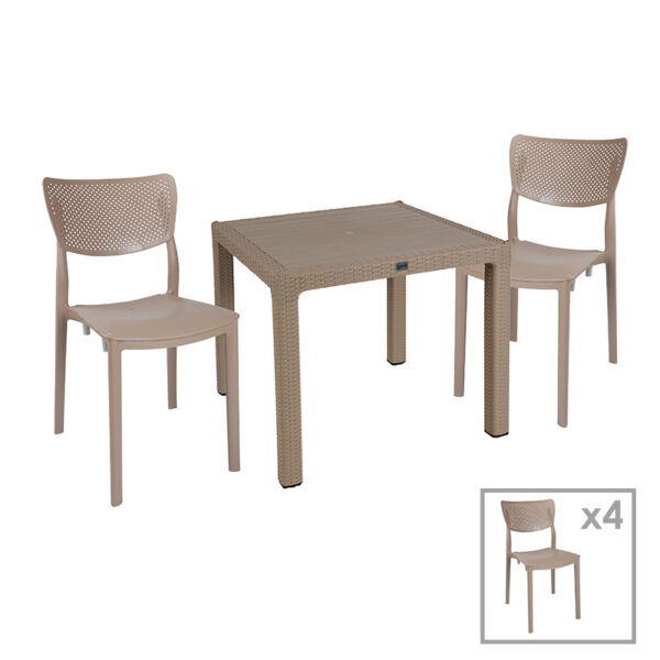 Garden dining set Explore-Ignite pakoworld set 5pieces PP cappuccino 90x90x73,5cm 253-000073