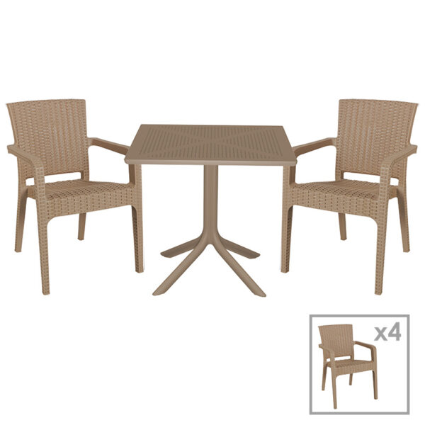 Garden dining set Groovy-Halcyon pakoworld set 5pieces PP cappuccino 80x80x74,5cm 253-000092