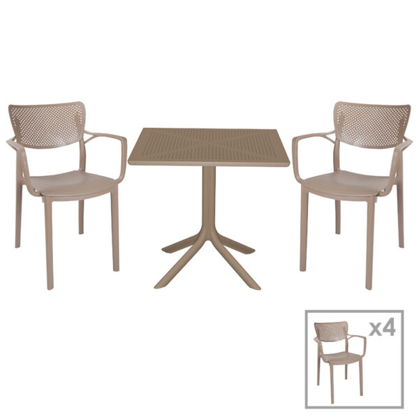 Garden dining set Groovy-Frontline pakoworld set 5pieces PP cappuccino 80x80x74,5cm 253-000096