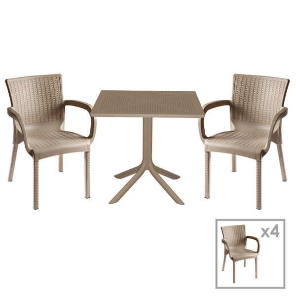 Garden dining set Groovy-Festive pakoworld set 5pieces PP cappuccino 80x80x74,5cm 253-000101