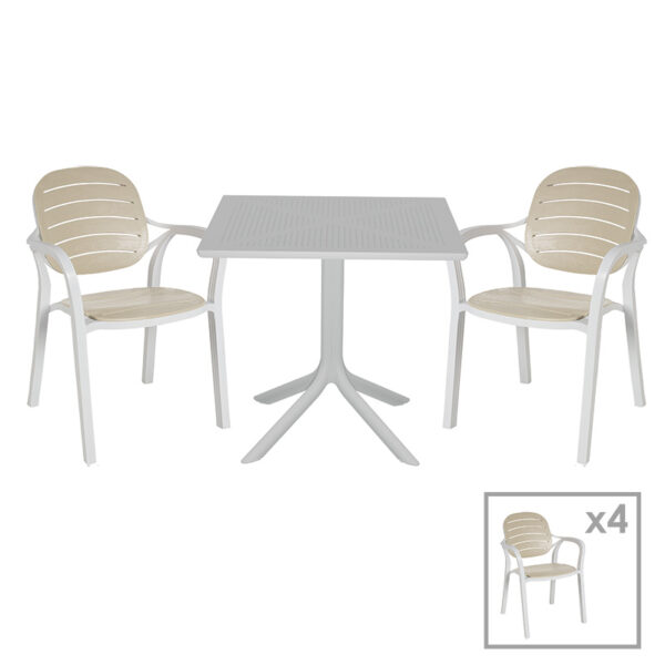 Garden dining set Groovy-Gentle pakoworld set 5pieces PP white-cappuccino 80x80x74,5cm 253-000115
