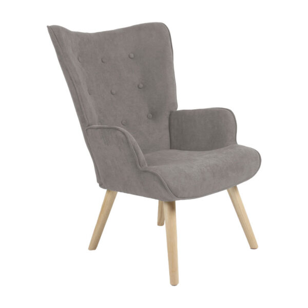 Armchair Fluffy pakoworld fabric grey-natural rubberwood leg 75x69x96cm 255-000019