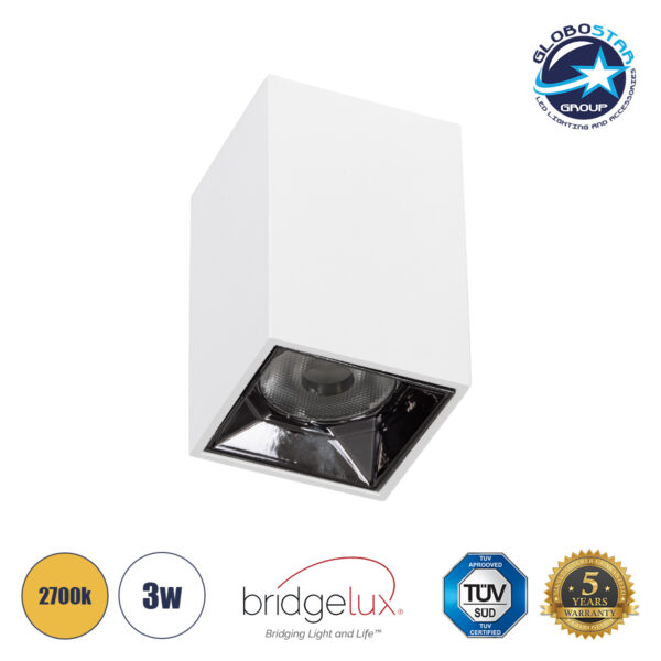 GloboStar® LUMINAR SUPERIOR 60323 Επιφανειακό LED Spot Downlight TrimLess 3W 405lm 36° AC 220-240V IP20 Μ4.2 x Π4.2 x Υ6.6cm - Λευκό με Κάτοπτρο Χρωμίου - Θερμό Λευκό 2700K - Bridgelux High Lumen Chip Gen2 - TÜV Certified Driver - 5 Years Warranty
