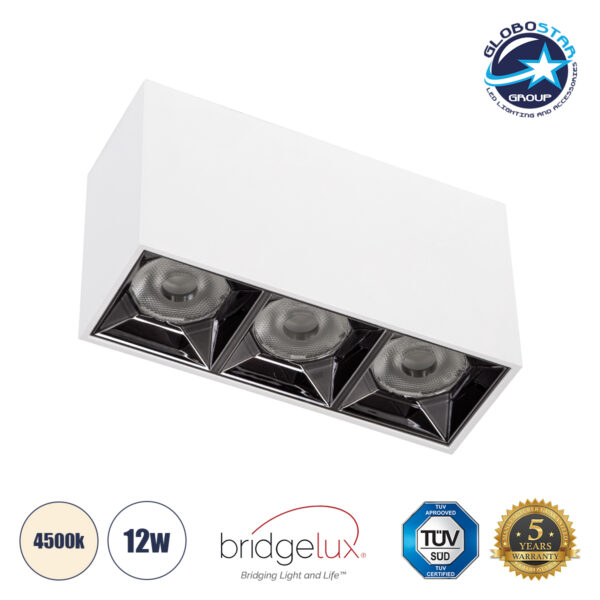 GloboStar® LUMINAR SUPERIOR 60326 Επιφανειακό LED Spot Downlight TrimLess 12W 1680lm 36° AC 220-240V IP20 Μ11.8 x Π4.2 x Υ6.6cm - Λευκό με Κάτοπτρο Χρωμίου - Φυσικό Λευκό 4500K - Bridgelux High Lumen Chip Gen2 - TÜV Certified Driver - 5 Years Warranty