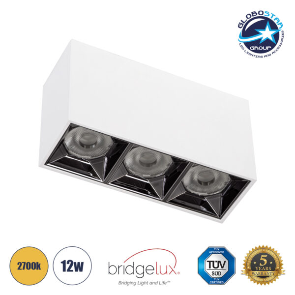 GloboStar® LUMINAR SUPERIOR 60327 Επιφανειακό LED Spot Downlight TrimLess 12W 1620lm 36° AC 220-240V IP20 Μ11.8 x Π4.2 x Υ6.6cm - Λευκό με Κάτοπτρο Χρωμίου - Θερμό Λευκό 2700K - Bridgelux High Lumen Chip Gen2 - TÜV Certified Driver - 5 Years Warranty