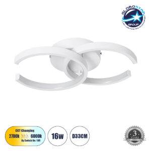 GloboStar® EVA 61068 Φωτιστικό Οροφής Design LED CCT 16W 1920lm 300° AC 220-240V - Εναλλαγή Φωτισμού μέσω Διακόπτη On/Off All In One Ψυχρό 6000k+Φυσικό 4500k+Θερμό 2700k Μ33 x Π21 x Υ7cm - Λευκό