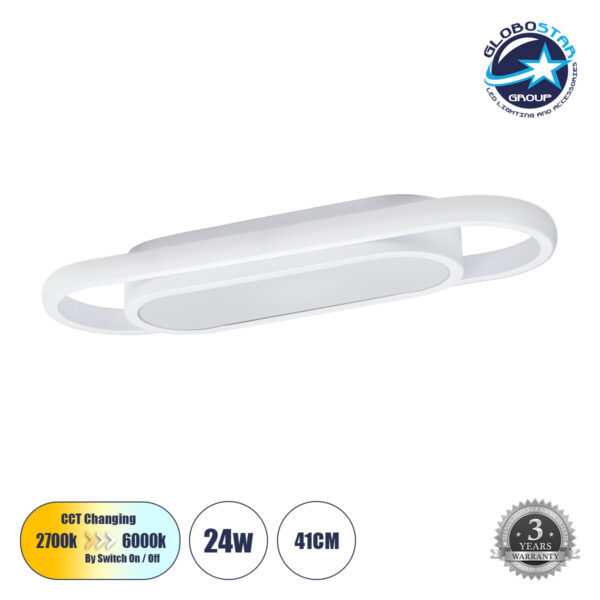 GloboStar® IGOR 61217 Φωτιστικό Οροφής Linear Design LED CCT 24W 2880lm 210° AC 220-240V - Εναλλαγή Φωτισμού μέσω Διακόπτη On/Off All In One Ψυχρό 6000k+Φυσικό 4500k+Θερμό 2700k Μ41 x Π13 x Υ4.5cm - Λευκό - 3 Years Warranty
