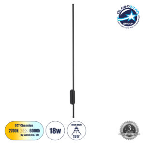 GloboStar® HARLEM 61335 Φωτιστικό Τοίχου - Απλίκα Design LED CCT 18W 2160lm 120° AC 220-240V - Εναλλαγή Φωτισμού μέσω Διακόπτη On/Off All In One Ψυχρό 6000k+Φυσικό 4500k+Θερμό 2700k Μ5 x Π4 x Υ120cm - Μαύρο - 3 Years Warranty