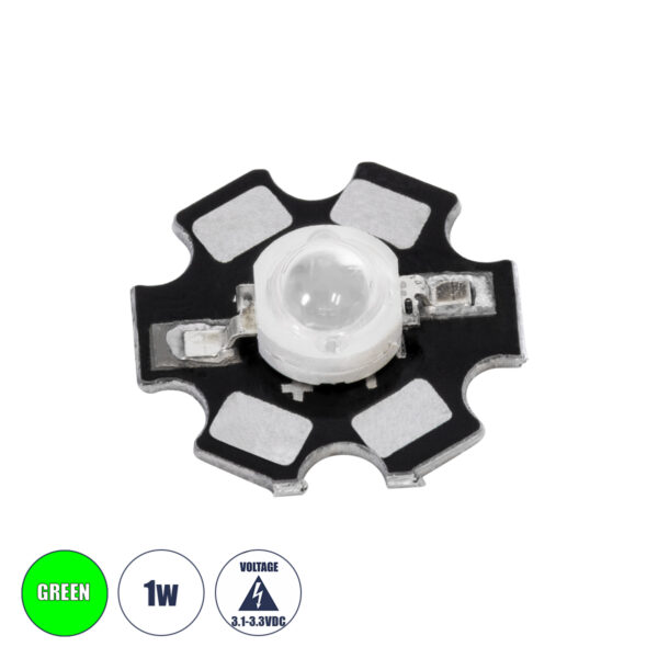 GloboStar® 73749 High Power Star LED - Υψηλής Ισχύος Star LED 1W DC 3.2V Πράσινο Φ2 x Υ0.6cm - 2 Χρόνια Εγγύηση