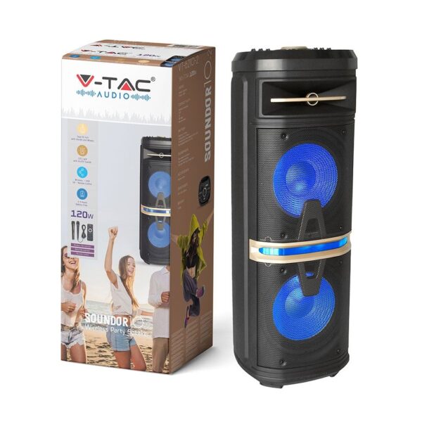 Φορητό Ασύρματο Ηχείο Bluetooth 120W RGB LED Τηλεχειριστήριο & Ασύρματο Μικρόφωνο Καραόκε V-TAC Μαύρο - 7734