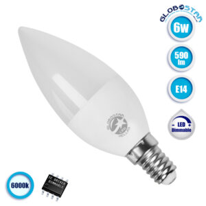 Λάμπα LED E14 Κεράκι C37 6W 230V 590lm 260° Ψυχρό Λευκό 6000k Dimmable GloboStar 77456