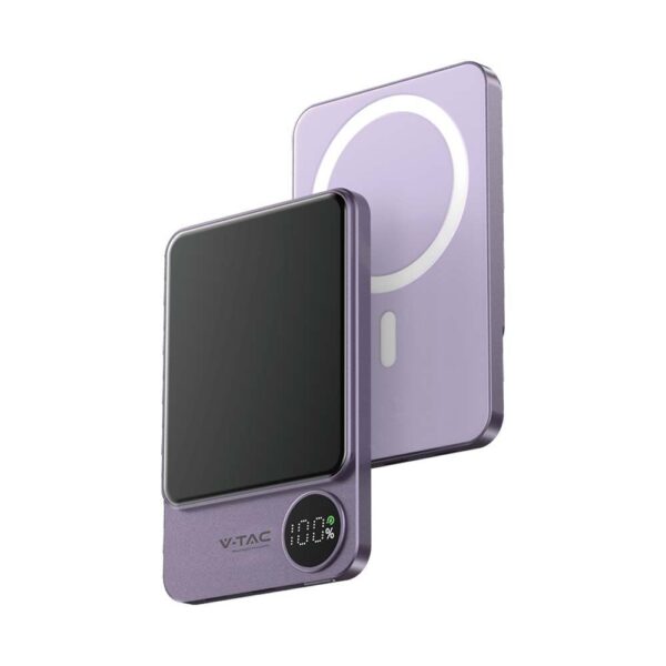 Μαγνητικό Power Bank με Ασύρματη Φόρτιση 5000mAh V-TAC Μωβ - 7851