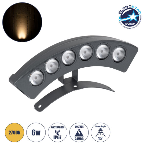 GloboStar® TREELIGHT-PLANTE 90456 Κυρτή Μπάρα Φωτισμού Wall Washer Ειδική για Φυτά - Δέντρα LED 6W 660lm 15° DC 24V Αδιάβροχο IP67 Μ17.5 x Π4.5 x Υ8cm Θερμό Λευκό 2700K - Γκρι Ανθρακί - 3 Years Warranty