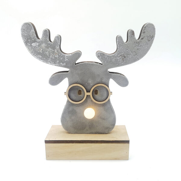WOODEN GREY REINDEER HEAD, 1 MINI LED ΛΑΜΠ. ΜΠΑΤ. (2xAA), WW,IP20, 18X4.5X16CM ACA - X06111211