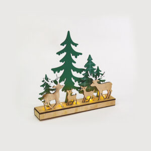WOODEN GREEN XMAS DECOR, 5 LED ΛΑΜΠ. ΜΠΑΤ. (2XAAA) ΣΤΑΘ. IP20 30X6X28.5CM ACA - X0751128