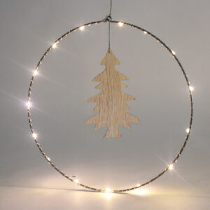 HANGING CIRCLE WOODEN TREE 20 MINI LED WW ΛΑΜΠΑΚΙΑΚΙΑ ΜΠ/ΡΙΕΣ (3AA) IP20 Φ30CM (9.5Χ16CM), 30CM ΔΙΑΦ.  ACA - X09201106