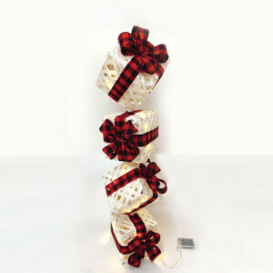 WHITE VERTICAL GIFT BOX, RED&BLACK BOW  50 WW MINI LED ΛΑΜΠ. ΜΠΑΤ. 3ΑΑ IP20 4X19CM, H85CM ACA - X1150116