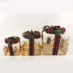 SET WHITE COTTON GIFT BOX, RED&BLACK BOW 90(20+30+40) WW MINI LED  ΜΠΑΤ. 3*3ΑΑ IP20 18,24,30CM ACA - X1190111