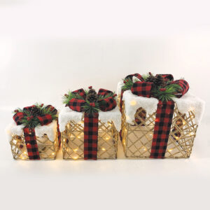 SET WHITE COTTON GIFT BOX, RED&BLACK BOW 90(20+30+40) WW MINI LED  ΜΠΑΤ. 3*3ΑΑ IP20 18,24,30CM ACA - X1190111