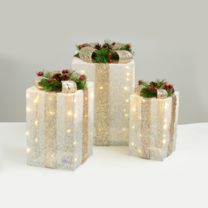 SET "WHITE&SILVER GIFT BOX,CHAMPAGN GOLD BOW" 90(20+30+40) WW MINILED ΜΠΑΤ.3*3ΑΑ IP20 30,36,41CM ACA - X11901116