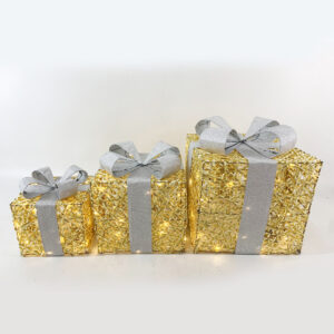 SET GOLD SILK GIT BOX, SILVER BOW  90(20+30+40) WW MINI LED ΛΑΜΠ. ΜΠΑΤ. 3*3ΑΑ IP20 18,24,30CM ACA - X1190115