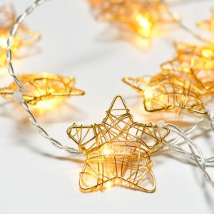 METAL STARS 10 LED ΛΑΜΠΑΚIA ΣΕΙΡΑ ΜΠΑΤΑΡ.(3xAA) & ΧΡΟΝΟΔΙΑΚ (6ΟΝ/18OFF) ΘΕΡΜΟ ΛΕΥΚΟ ΧΡΥΣΟ ΜΕΤΑΛ  ACA - XMGSTAR10WW2AT